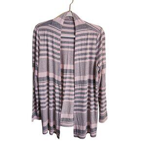 Cyrus Pink Gray Striped Lightweight Open Front Cardigan Sweater Size L